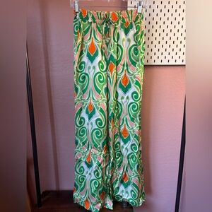 Vibrant Green and Orange Satin Pants
